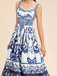 Rosamund | Women's Square Neck Tiered Boho Midi Dress