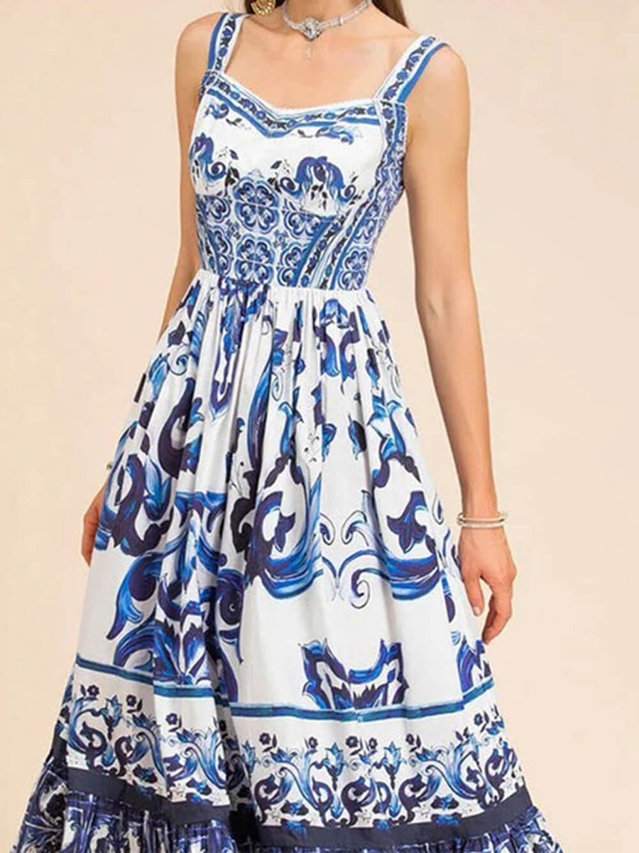 Rosamund | Women's Square Neck Tiered Boho Midi Dress