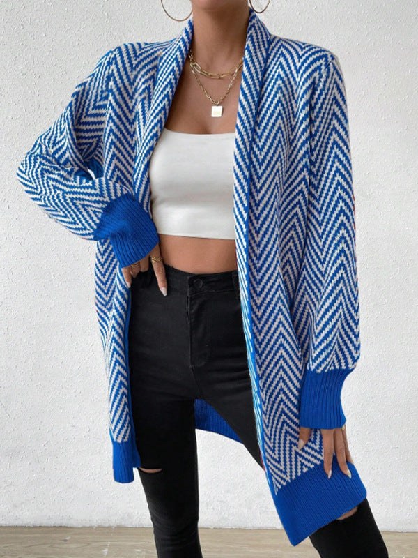 Rosamund | Women's Long Sleeve Knit Modern Cardigan in Blue