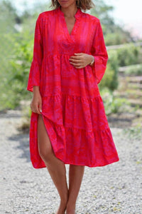 Rosanna | Women's Tiered Boho Midi Dress in Red