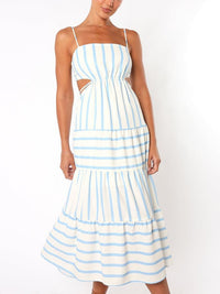 Rosannah | Women's Striped Open Back Midi Sundress in White
