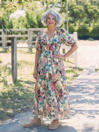 Roseanne | Women's V-Neck Floral Boho Midi Dress