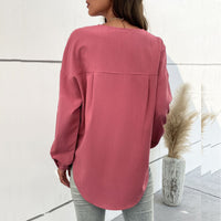 Roselle | Women's Button-Front Long Sleeve Blouse Top in Mahogany