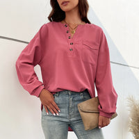 Roselle | Women's Button-Front Long Sleeve Blouse Top in Mahogany