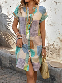 Rosemary | Women's Button-Front V-Neck Boho Mini Dress