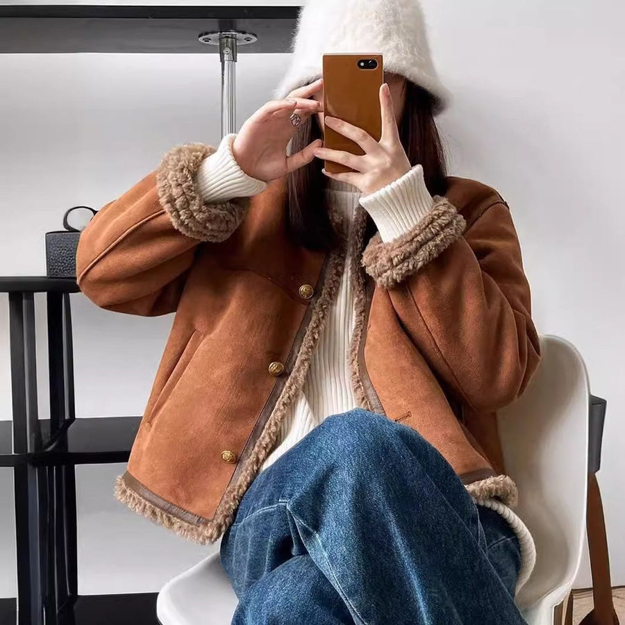 Rosetta | Women's Cozy Leather Jacket in Brown