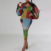 Rosetta | Women's Voluminous Long Sleeve Dress in Camouflage