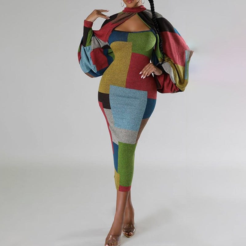 Rosetta | Women's Voluminous Long Sleeve Dress in Camouflage