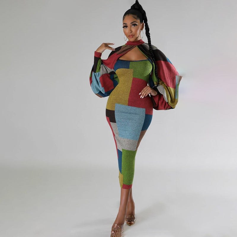 Rosetta | Women's Voluminous Long Sleeve Dress in Camouflage