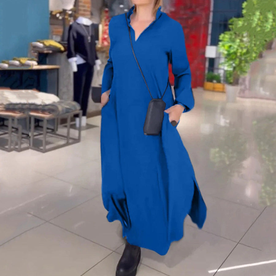 Rosina | Women's Stand Collar Long Sleeve Pockets Elegant Dress