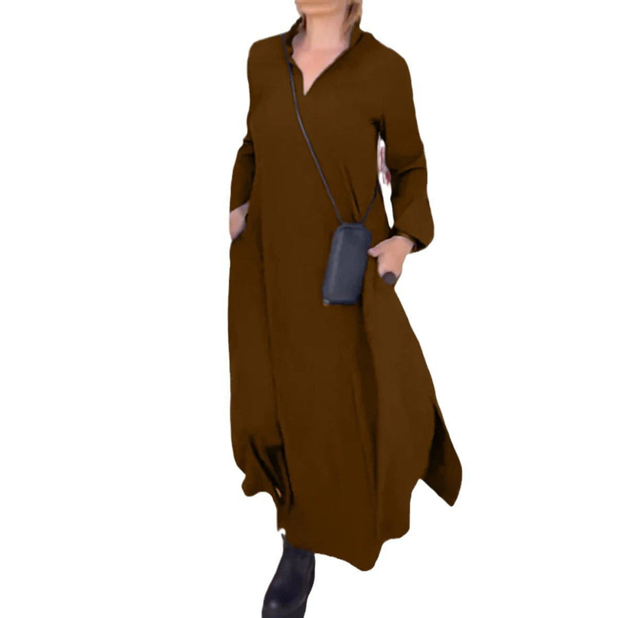 Rosina | Women's Stand Collar Long Sleeve Pockets Elegant Dress