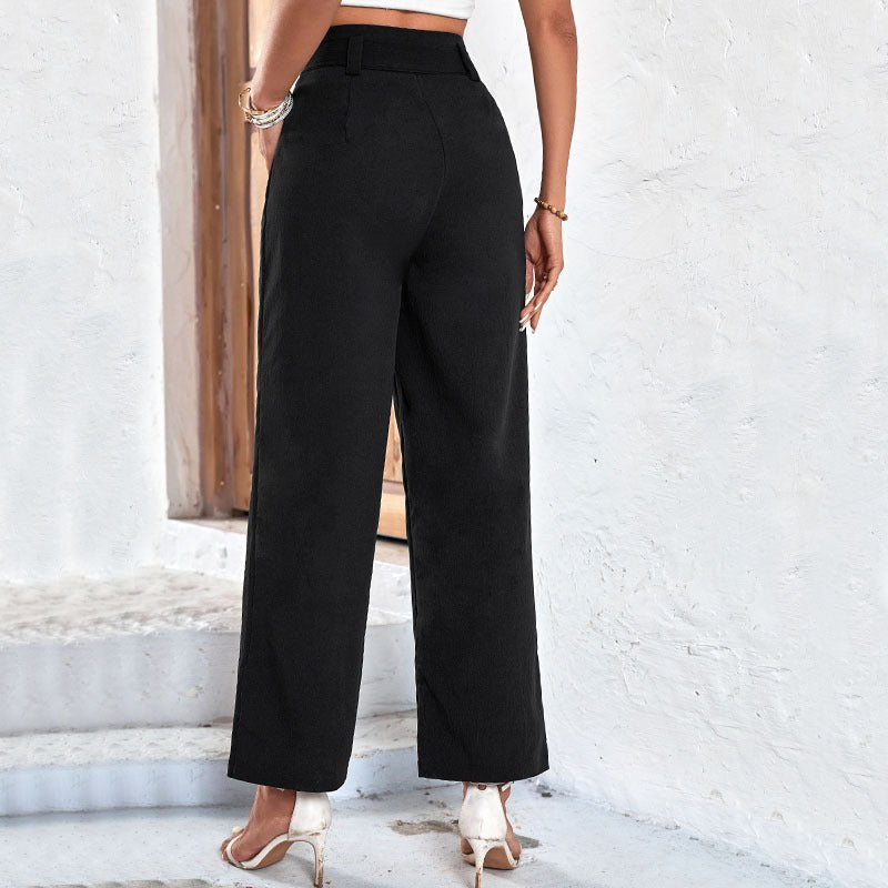Rosmerta | Women's Tie Belt Belted Elegant Pants – Dress Pants in Black