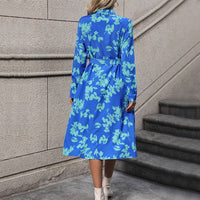 Rowena | Women's Long Sleeve Belted Floral Elegant Maxi Dress in Blue