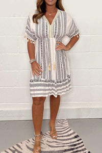 Rowena | Women's Printed Boho Mini Dress in Gray