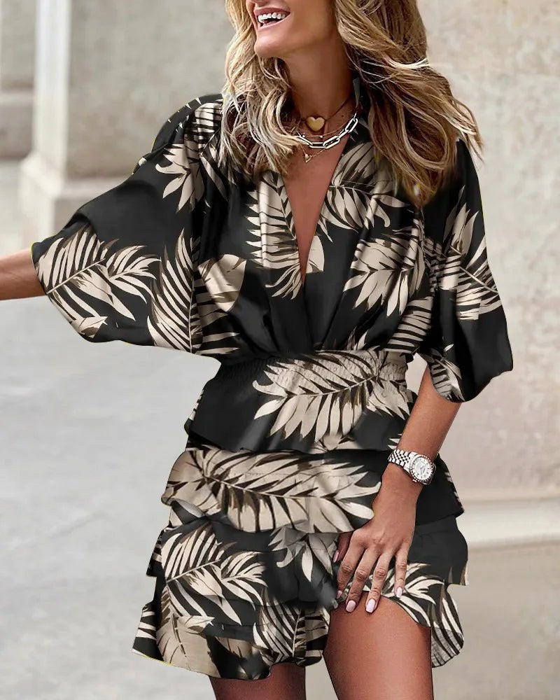 Roxane | Women's Ruffled Boho Mini Dress in Black