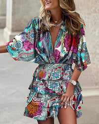 Roxane | Women's Ruffled Boho Mini Dress in Blue