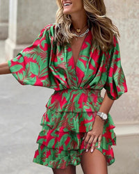 Roxane | Women's Ruffled Boho Mini Dress in Green