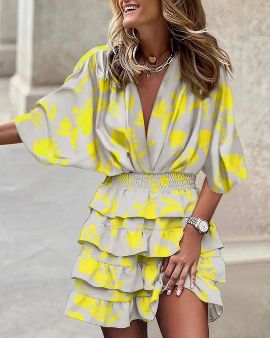 Roxane | Women's Ruffled Boho Mini Dress in Yellow