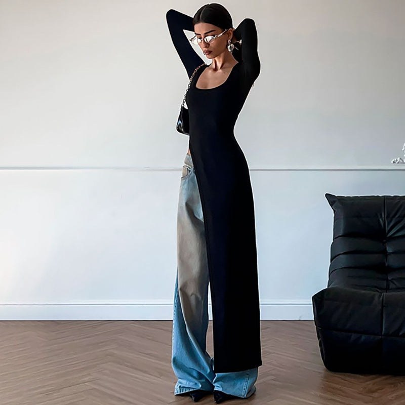 Rozalia | Women's Asymmetric Long Sleeve Dress in Black