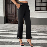 Rozenn | Women's Ruffle Pockets Elegant Pants – Dress Pants in Black