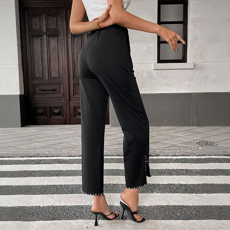 Rozenn | Women's Ruffle Pockets Elegant Pants – Dress Pants in Black