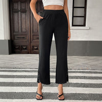 Rozenn | Women's Ruffle Pockets Elegant Pants – Dress Pants in Black