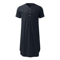 Ruby | Women's Button-Front Stand Collar Short Sleeve Modern Dress in Dark Blue
