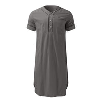 Ruby | Women's Button-Front Stand Collar Short Sleeve Modern Dress in Gray