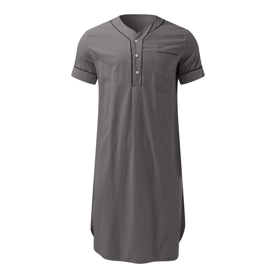 Ruby | Women's Button-Front Stand Collar Short Sleeve Modern Dress in Gray