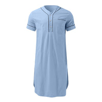 Ruby | Women's Button-Front Stand Collar Short Sleeve Modern Dress in Light Blue
