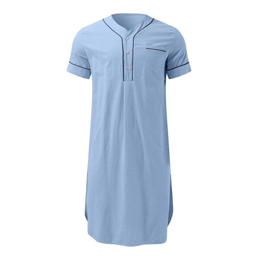 Ruby | Women's Button-Front Stand Collar Short Sleeve Modern Dress in Light Blue