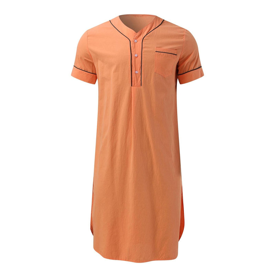 Ruby | Women's Button-Front Stand Collar Short Sleeve Modern Dress in Orange