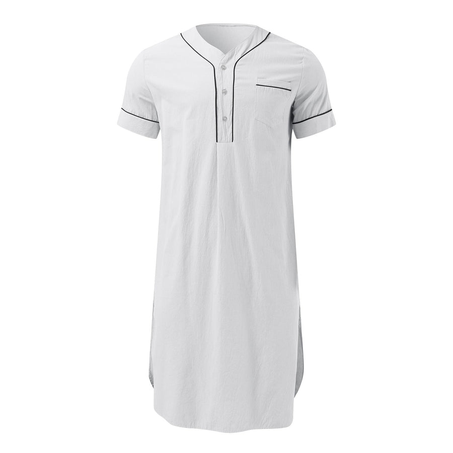 Ruby | Women's Button-Front Stand Collar Short Sleeve Modern Dress in White