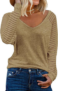 Ruby | Women's V-Neck Long Sleeve Shirt in Khaki