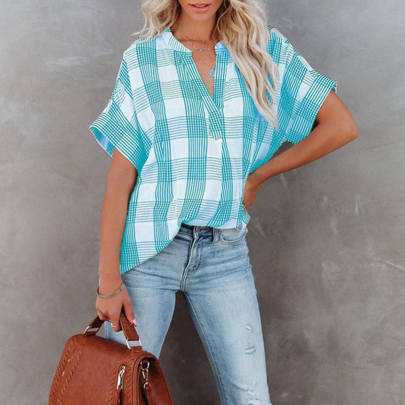Runa | Women's Short Sleeve Blouse in Blue