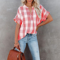 Runa | Women's Short Sleeve Blouse in Red
