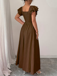 Ruth | Women's A-Line Square Neck Brown Maxi Dress
