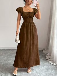Ruth | Women's A-Line Square Neck Brown Maxi Dress