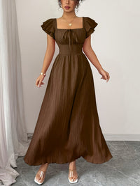 Ruth | Women's A-Line Square Neck Brown Maxi Dress