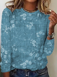 Ruth | Women's Long Sleeve Floral Soft Top in Blue