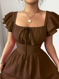 Ruth | Women's A-Line Square Neck Brown Maxi Dress in Dark Brown