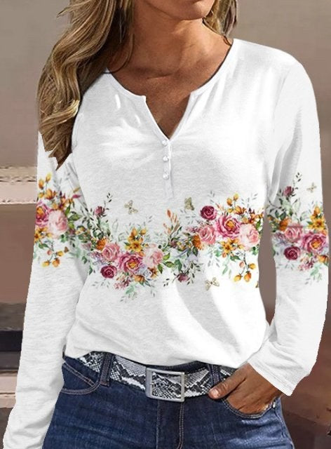 Sabina | Women's Button Detail Long Sleeve Floral Top