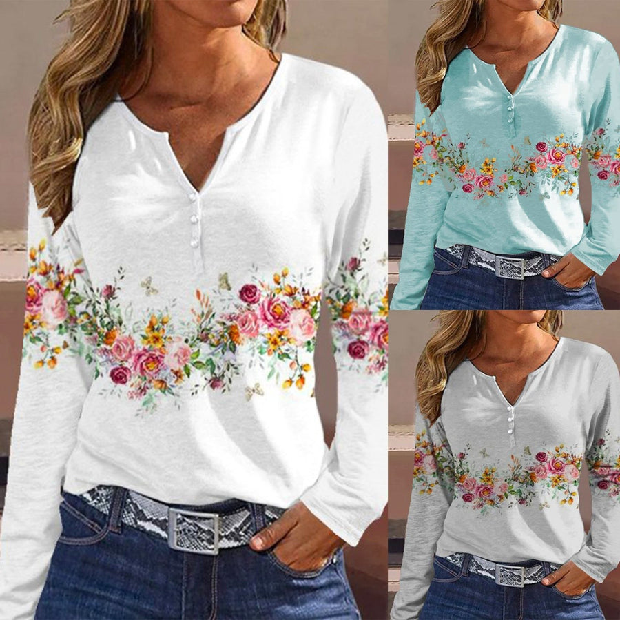 Sabina | Women's Button Detail Long Sleeve Floral Top