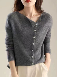 Sadie | Women's V-Neck Button Closure Cardigan in Gray