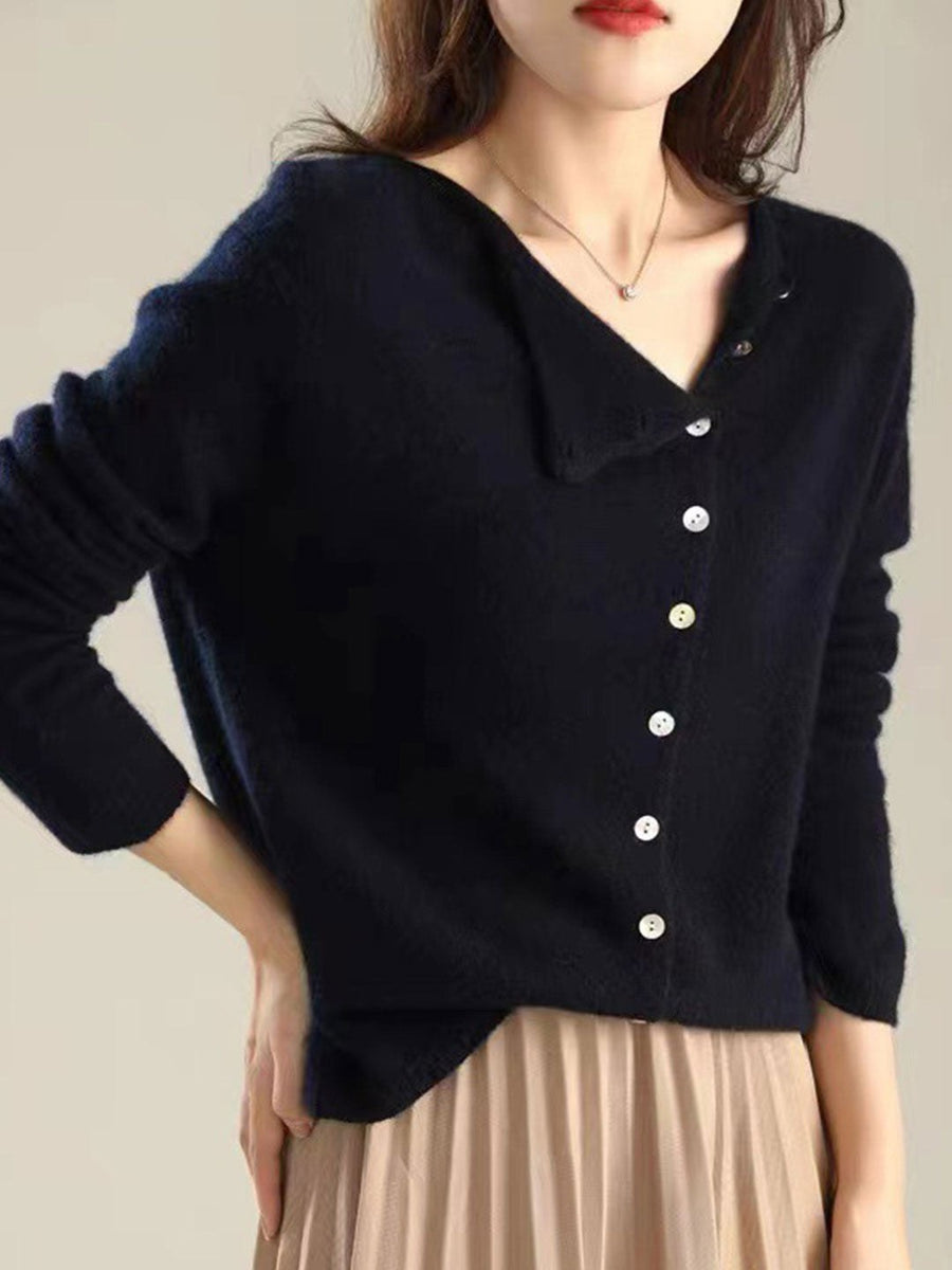 Sadie | Women's V-Neck Button Closure Cardigan in Navy Blue