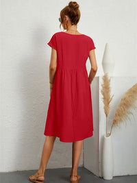 Saffron | Women's Short Sleeve Midi with Side Pockets Casual Dress