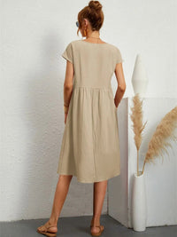 Saffron | Women's Short Sleeve Midi with Side Pockets Casual Dress