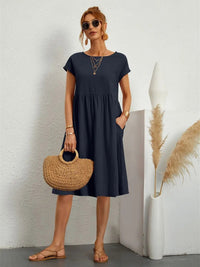 Saffron | Women's Short Sleeve Midi with Side Pockets Casual Dress