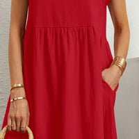 Saffron | Women's Short Sleeve Midi with Side Pockets Casual Dress