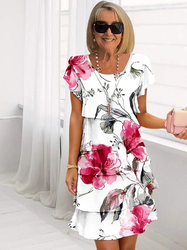 Salvina | Women's Tiered Midi Sundress in White